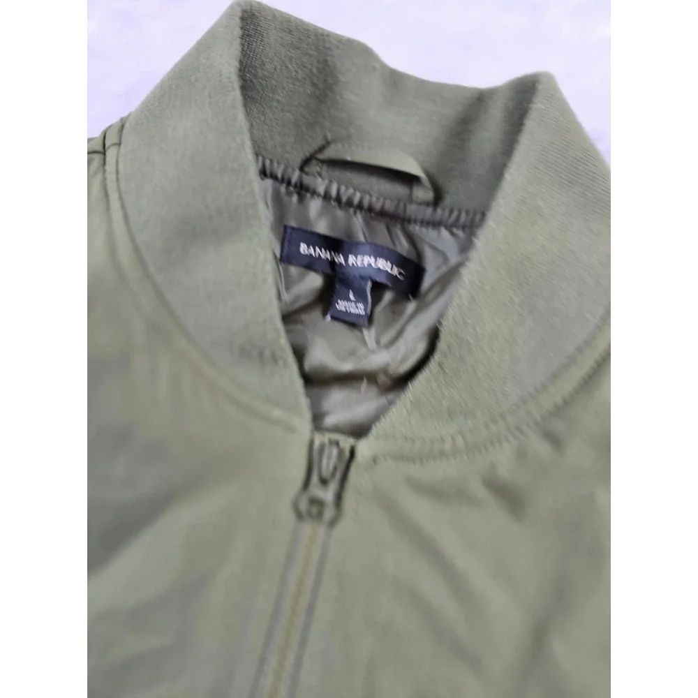 Banana Republic Bomber Jacket Mens Large Olive Green Polyester Full Zip